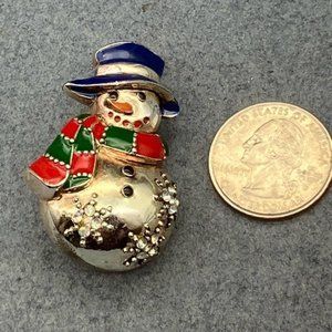 Christmas Pin Brooch Pendant Snowman Silver Snowflake Red Green Scarf Blue Hat